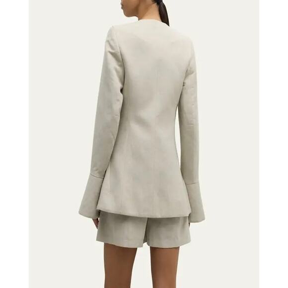 CO Clay Gray Collarless Flare Cuff V-Neckline Single Button Solo-Breasted Jacket - Picture 3 of 12